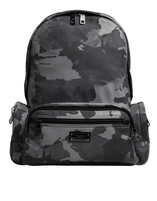 Dolce & Gabbana Graue Baumwolle Camouflage Logo Plaque Rucksack Tasche