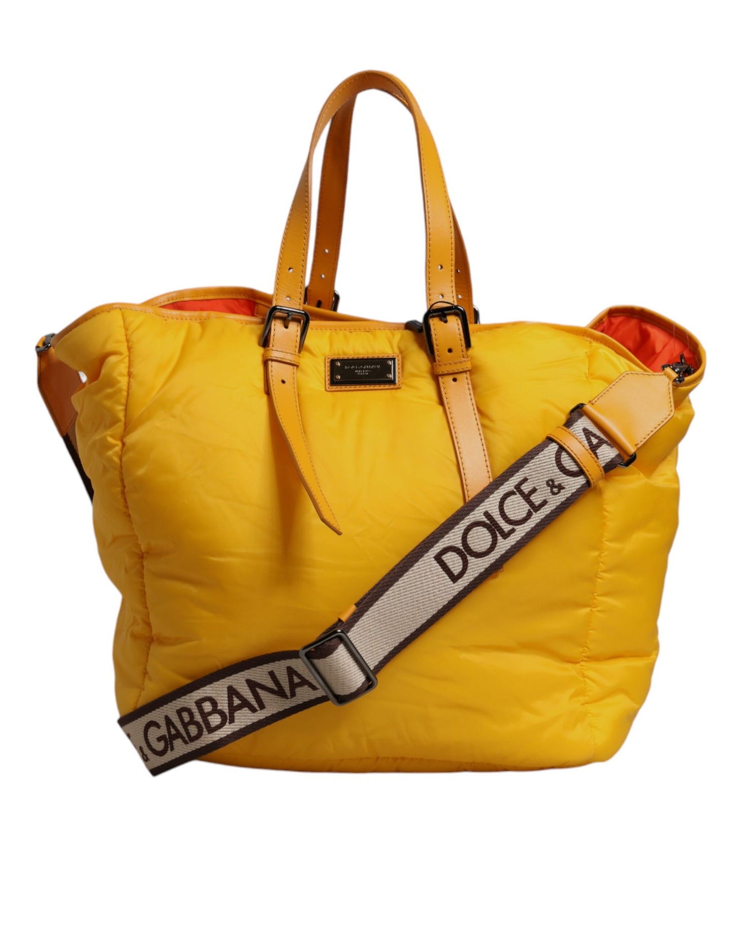 Dolce & Gabbana Gelbe Orange Nylon Logo Plaque Hand Umhängetasche