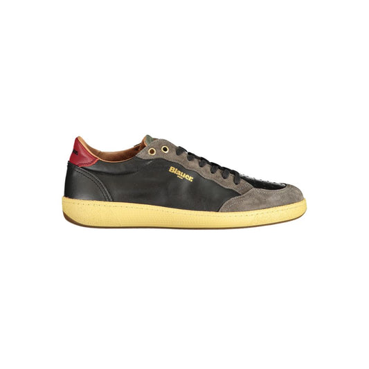 Blauer Schwarzes Leder Herren Sneaker