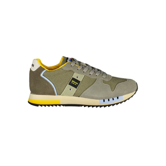 Blauer Grünes Leder Herren Sneaker