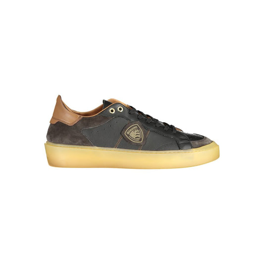 Blauer Schwarzes Leder Herren Sneaker
