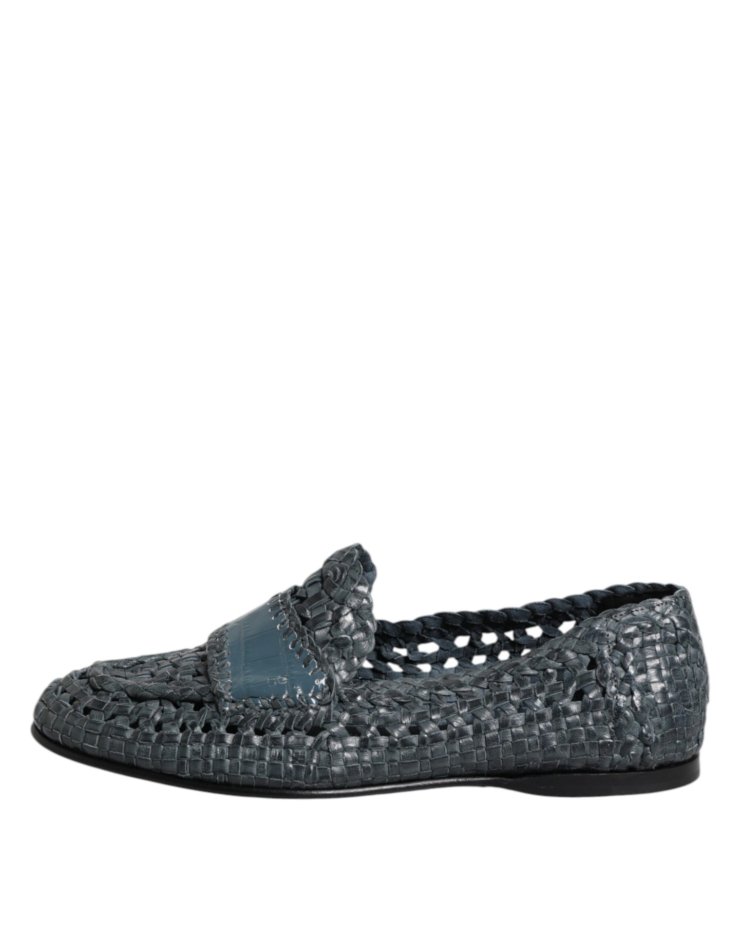 Dolce & Gabbana Blaue gewebte Leder Slipper Schuhe