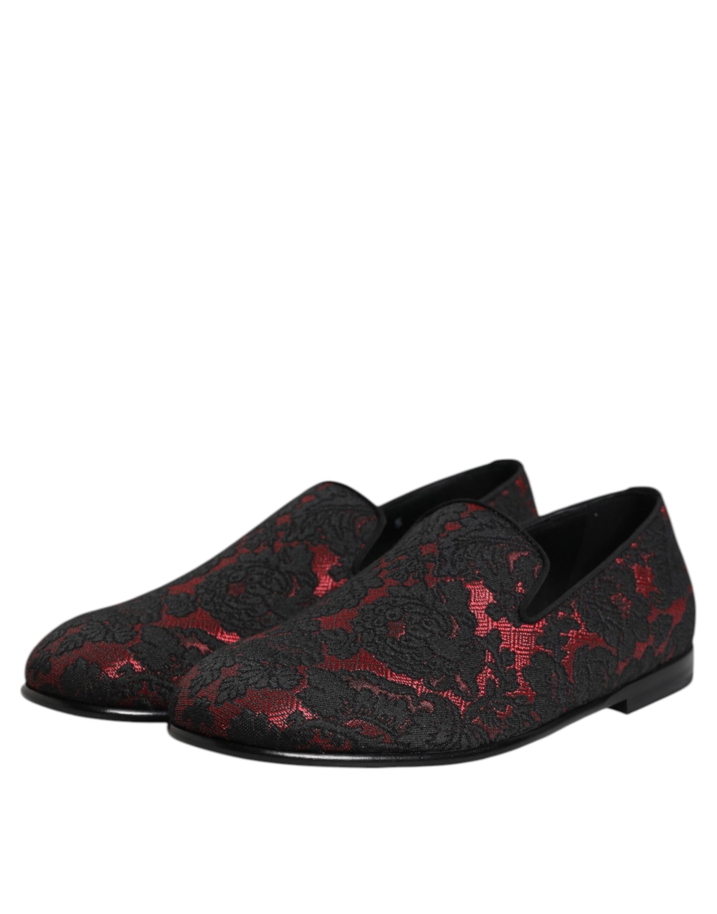 Dolce & Gabbana Rot Schwarz Jacquard Slip On Loafers Schuhe