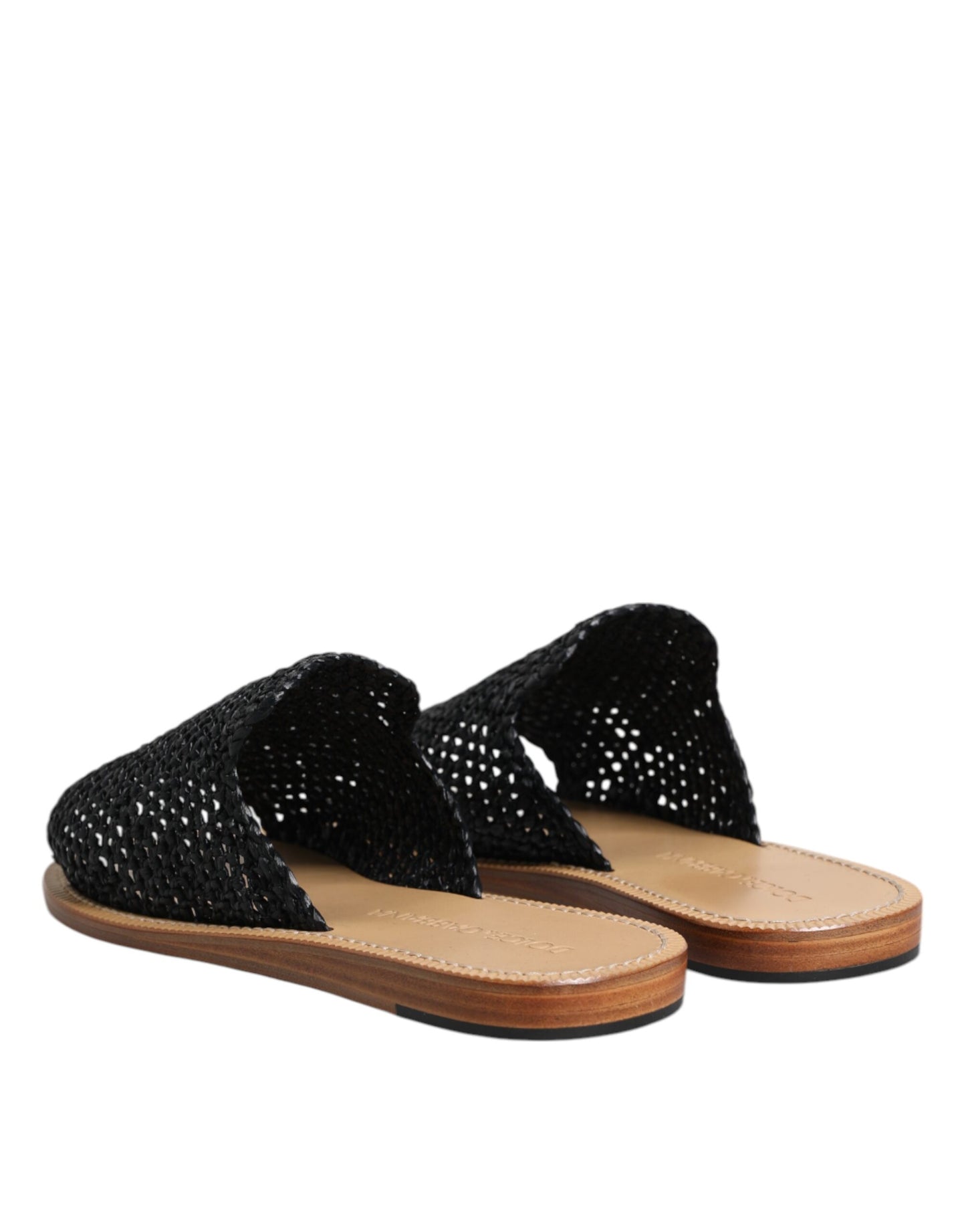 Dolce & Gabbana Schwarz Monochrome geflochtene Raffia Slides Schuhe