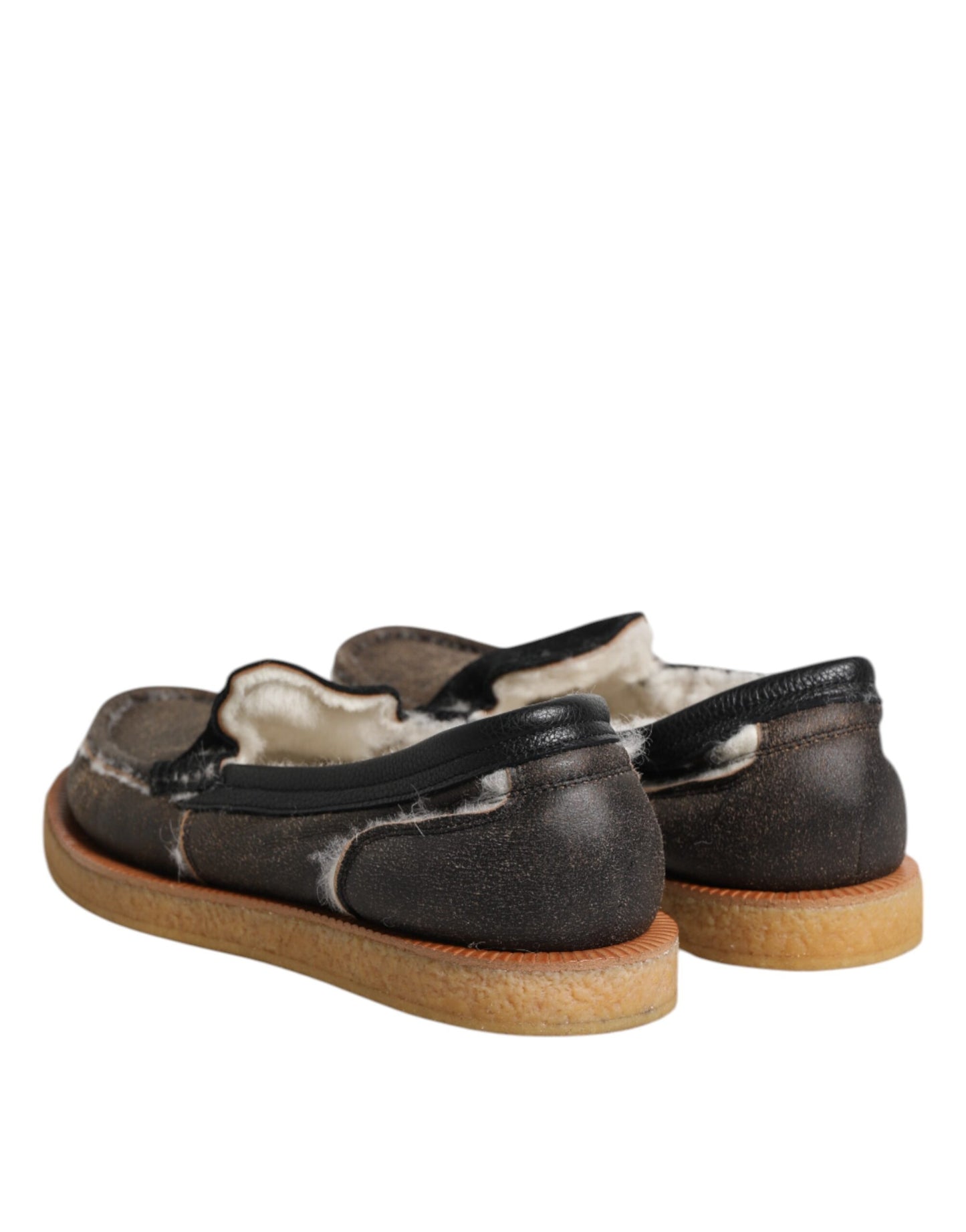 Dolce & Gabbana Braun Weiß Kalbsleder Loafers Schuhe