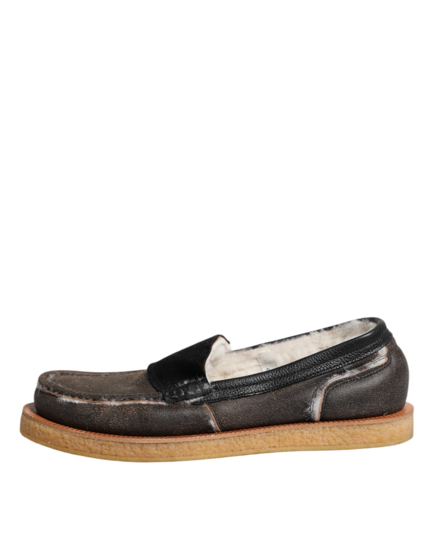 Dolce & Gabbana Braun Weiß Kalbsleder Loafers Schuhe