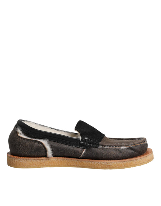 Dolce & Gabbana Braun Weiß Kalbsleder Loafers Schuhe