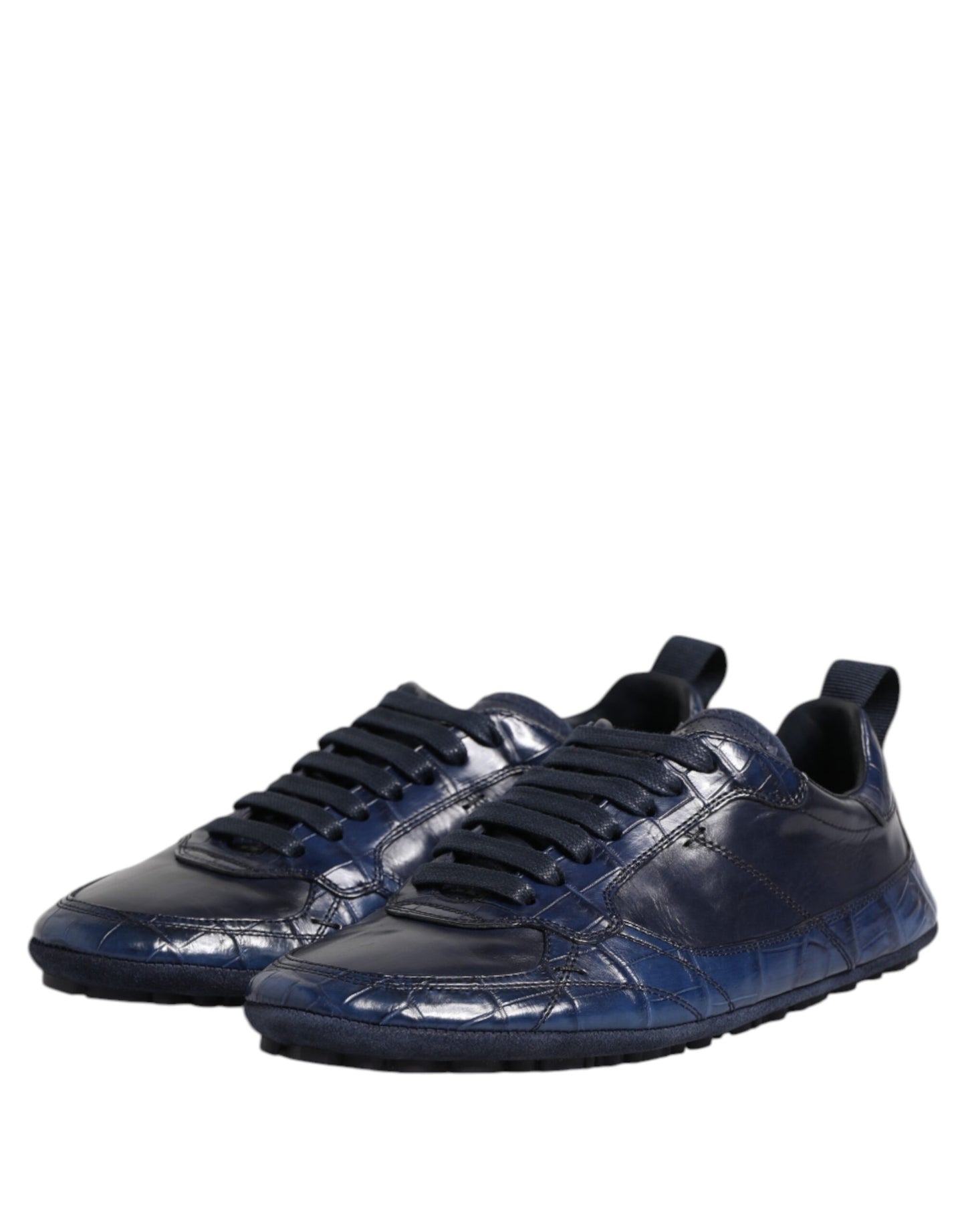 Dolce & Gabbana Dunkelblau Leder Low Top Männer Turnschuhe Schuhe