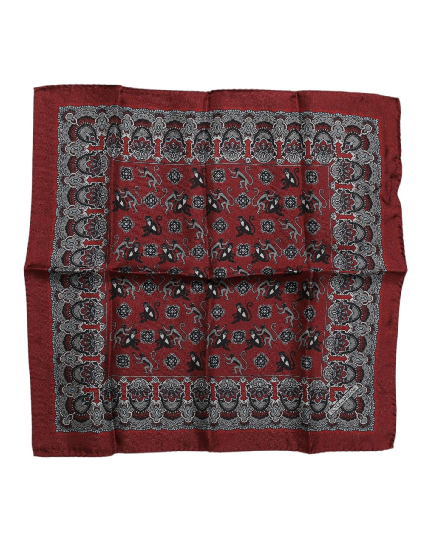 Dolce & Gabbana Maroon Monkey Print Silk Square Foulard Schal