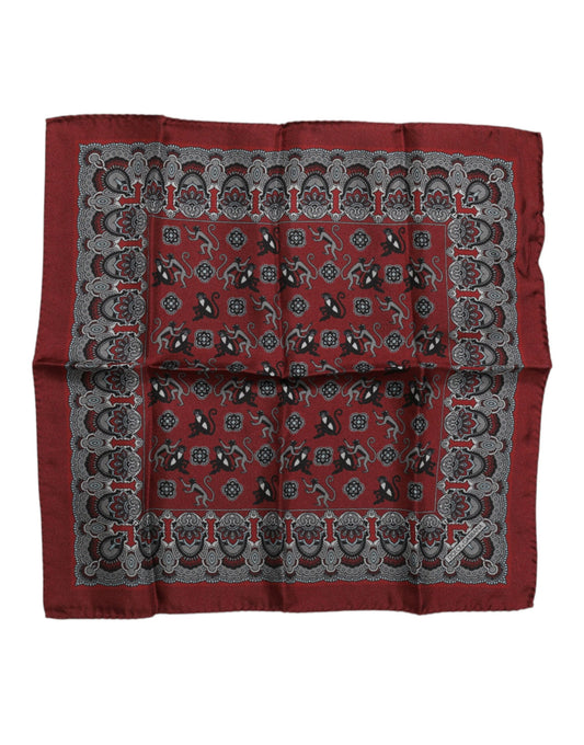 Dolce & Gabbana Maroon Monkey Print Silk Square Foulard Schal