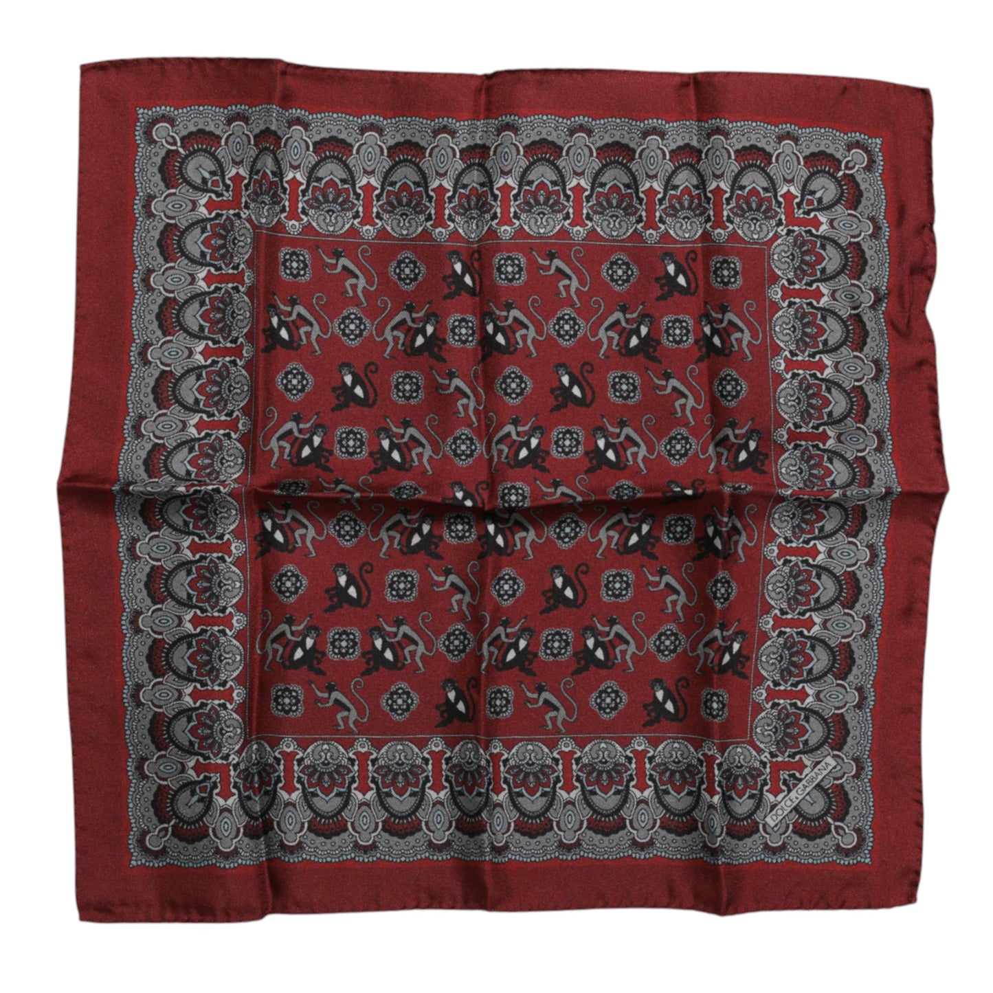 Dolce & Gabbana Maroon Monkey Print Silk Square Foulard Schal