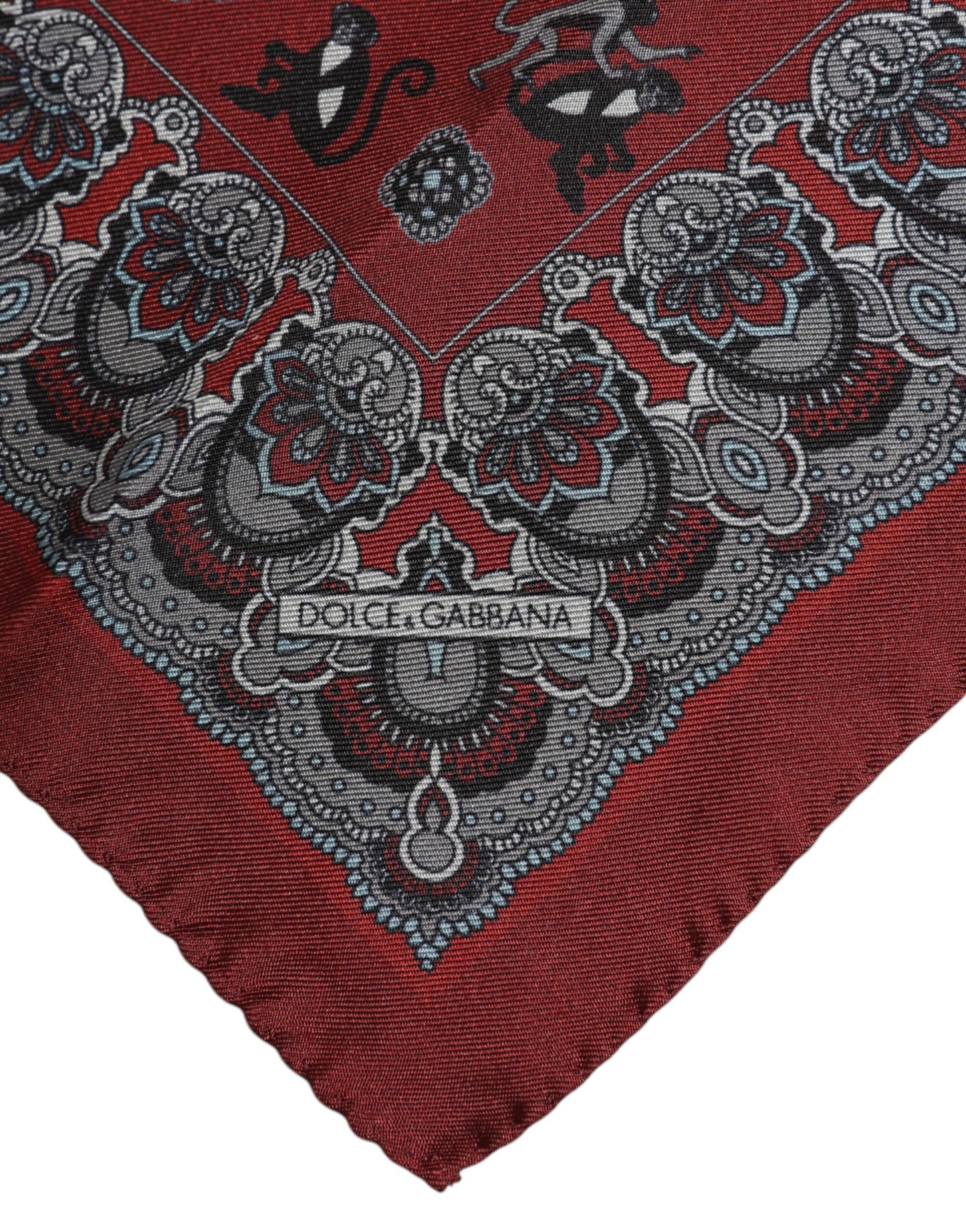 Dolce & Gabbana Maroon Monkey Print Silk Square Foulard Schal
