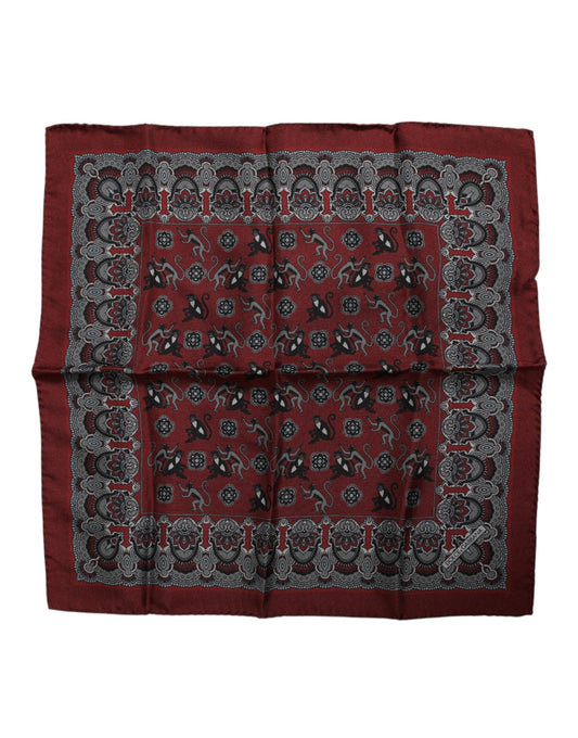 Dolce & Gabbana Maroon Monkey Print Silk Square Foulard Schal