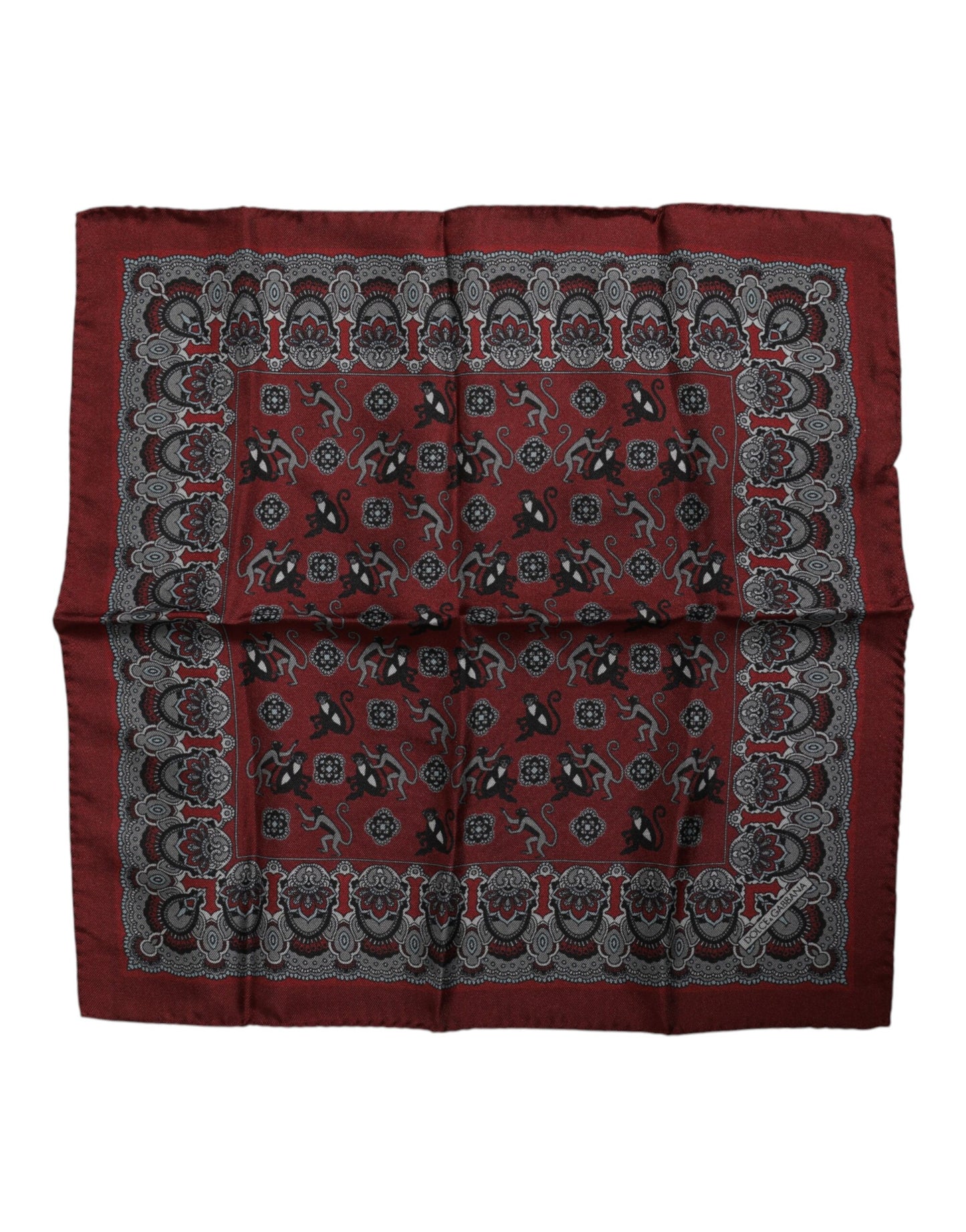 Dolce & Gabbana Maroon Monkey Print Silk Square Foulard Schal