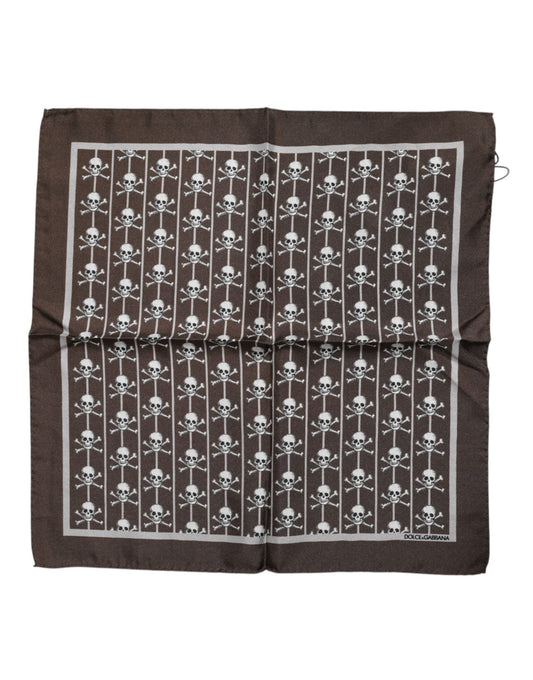 Dolce & Gabbana Brauner Totenkopf Seide Quadrat Männer Foulard Schal