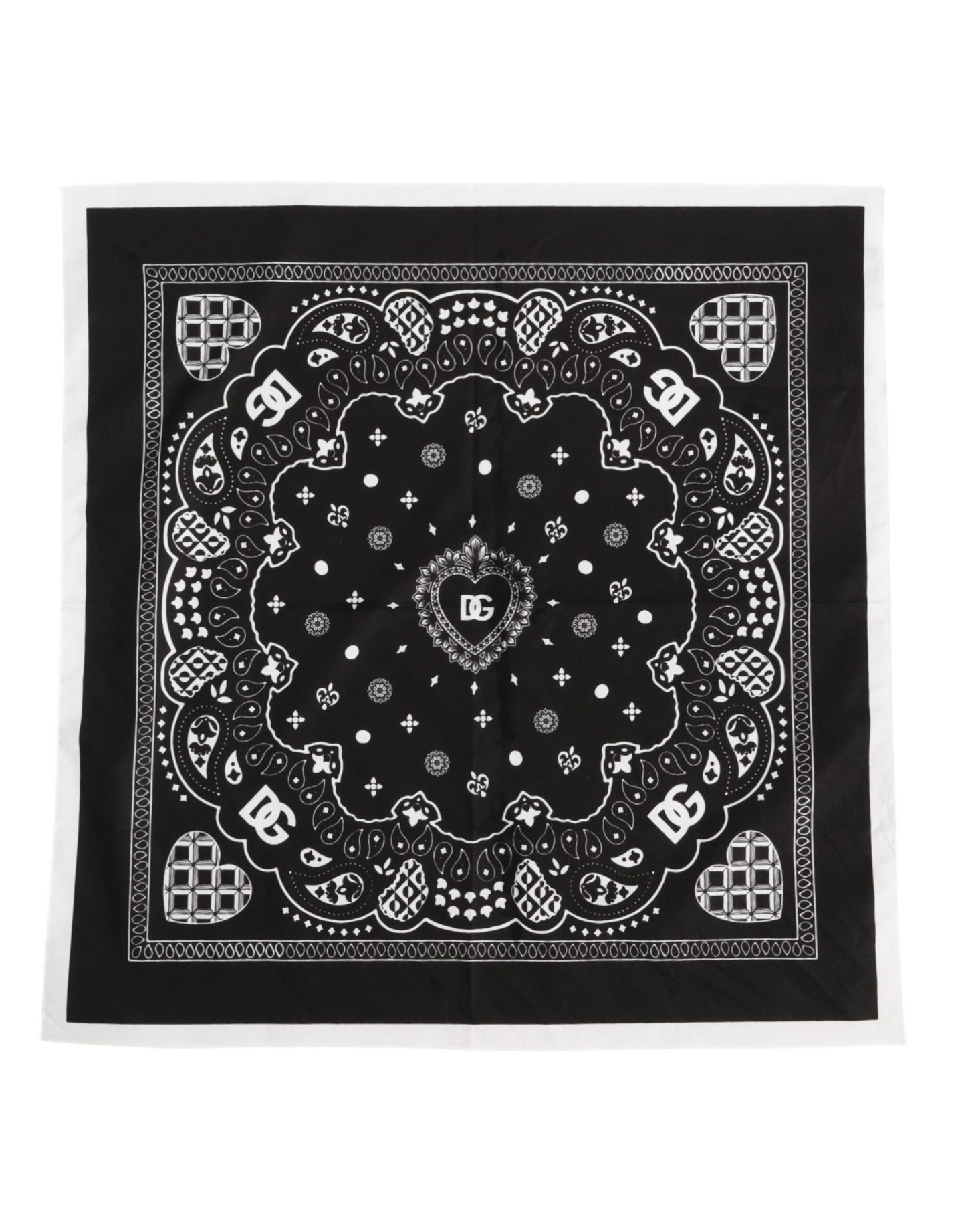 Dolce & Gabbana Schwarz Weißes Bandana Quadratisch Männer Foulard Schal