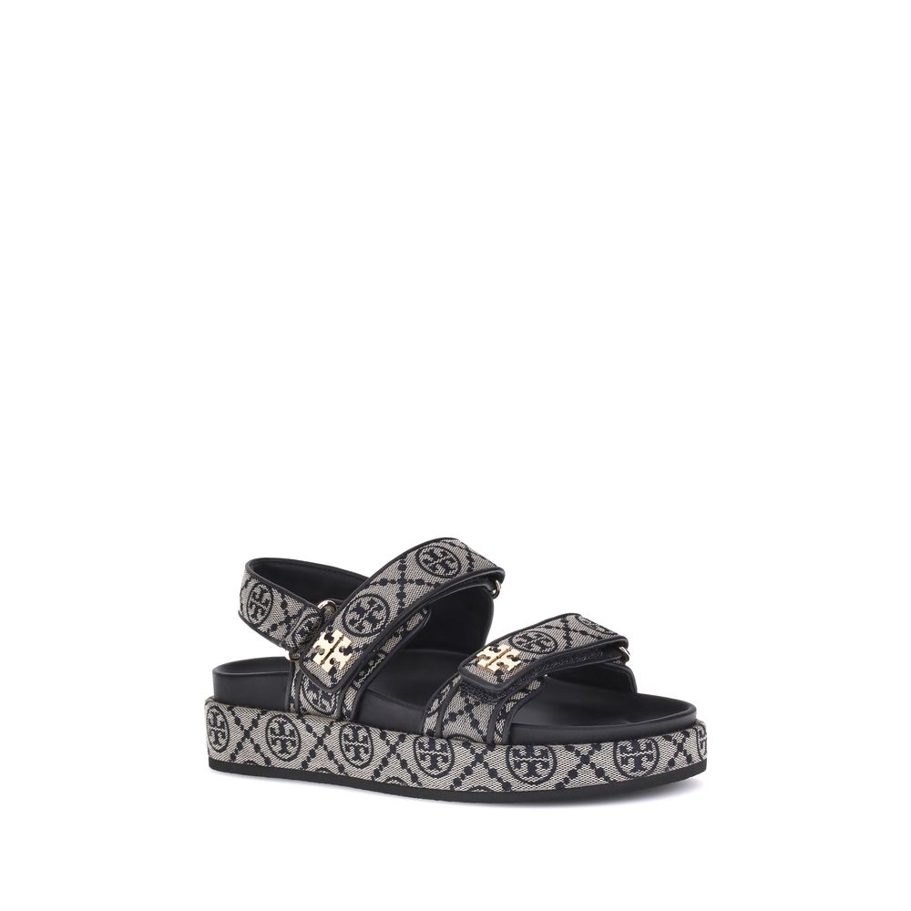 Tory Burch Blaue Stoff-Flachsandalen