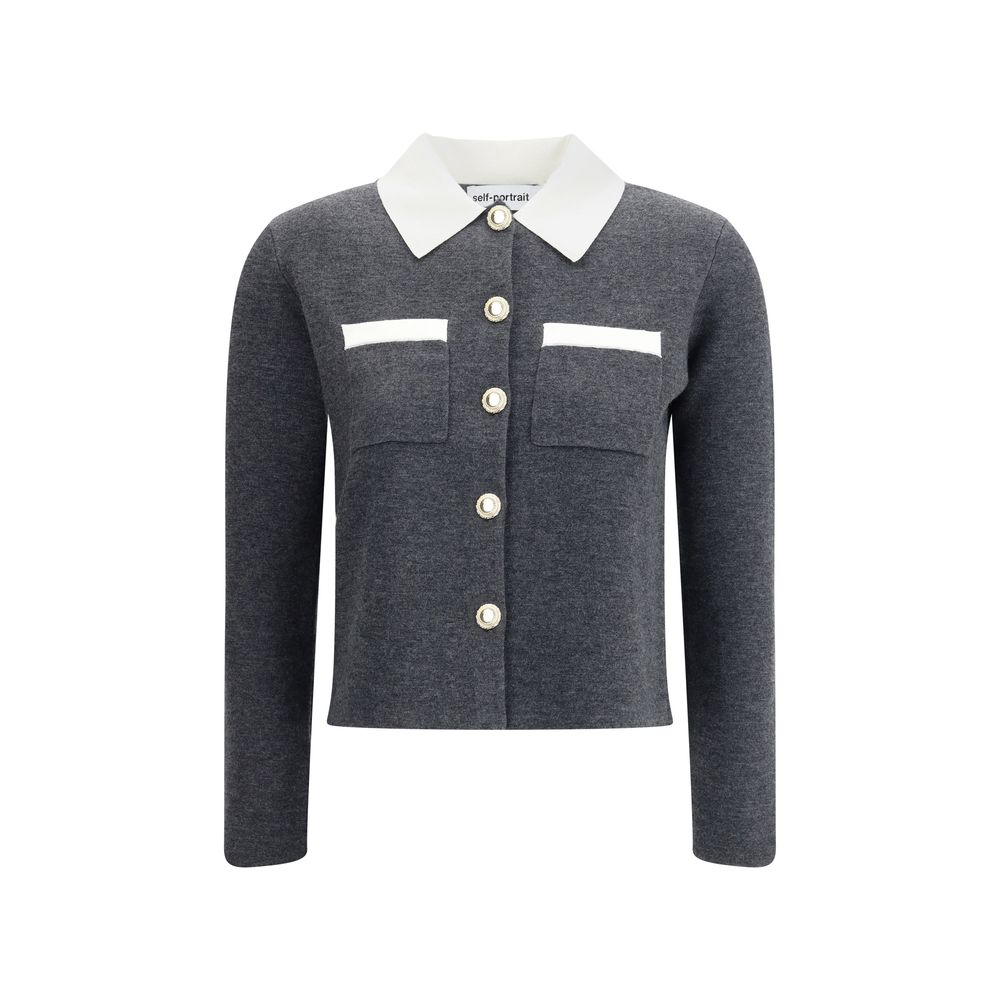 Self-Portrait Strickjacke mit Kontrastkragen