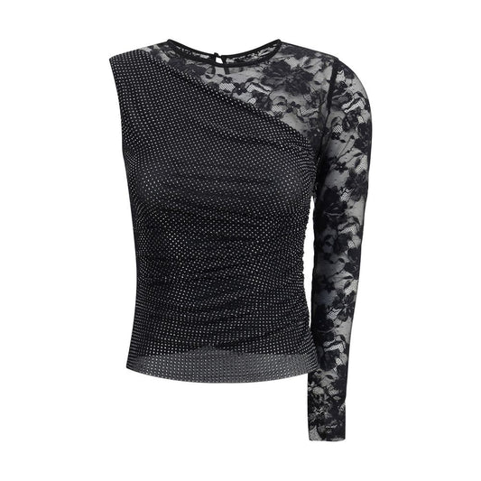 Self-Portrait One-Shoulder-Top aus Spitze und Strass