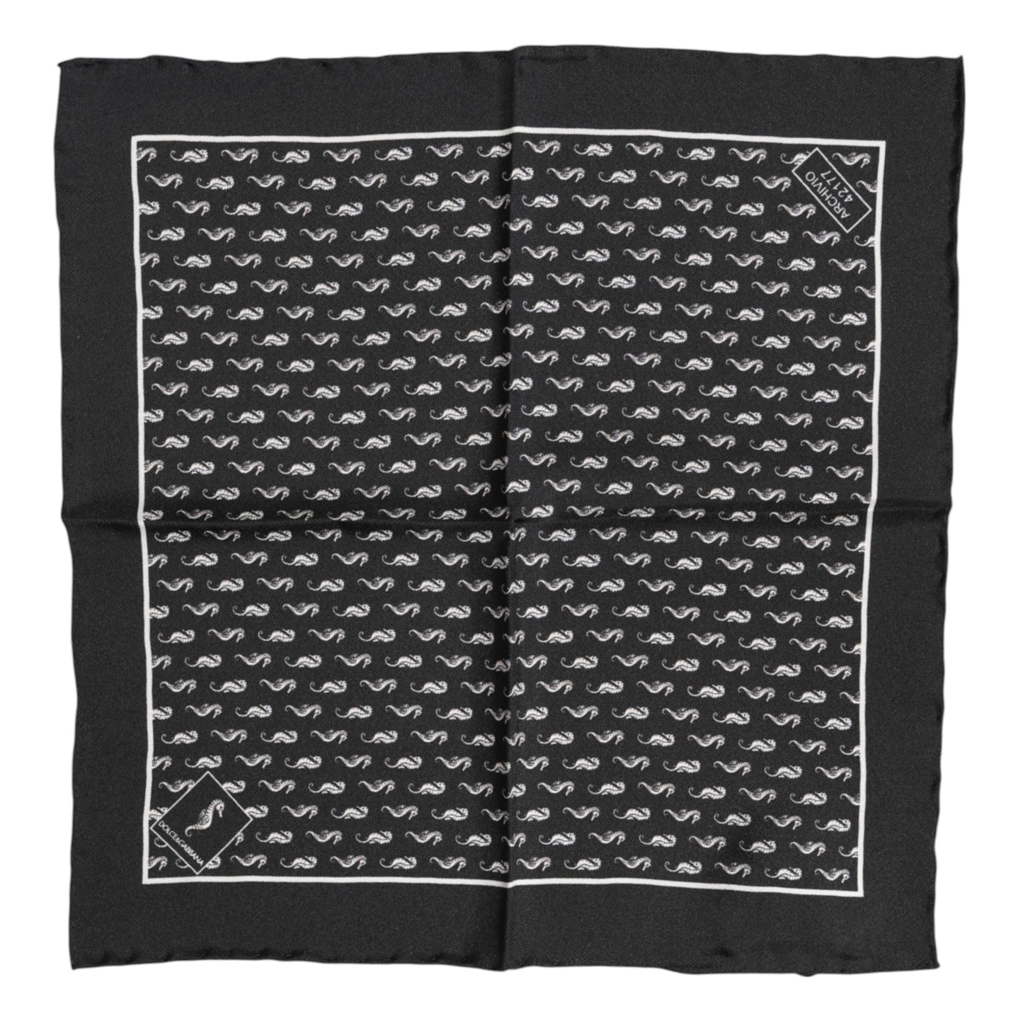 Dolce & Gabbana Schwarzes Meer Pferd Seide Quadrat Männer Foulard Schal