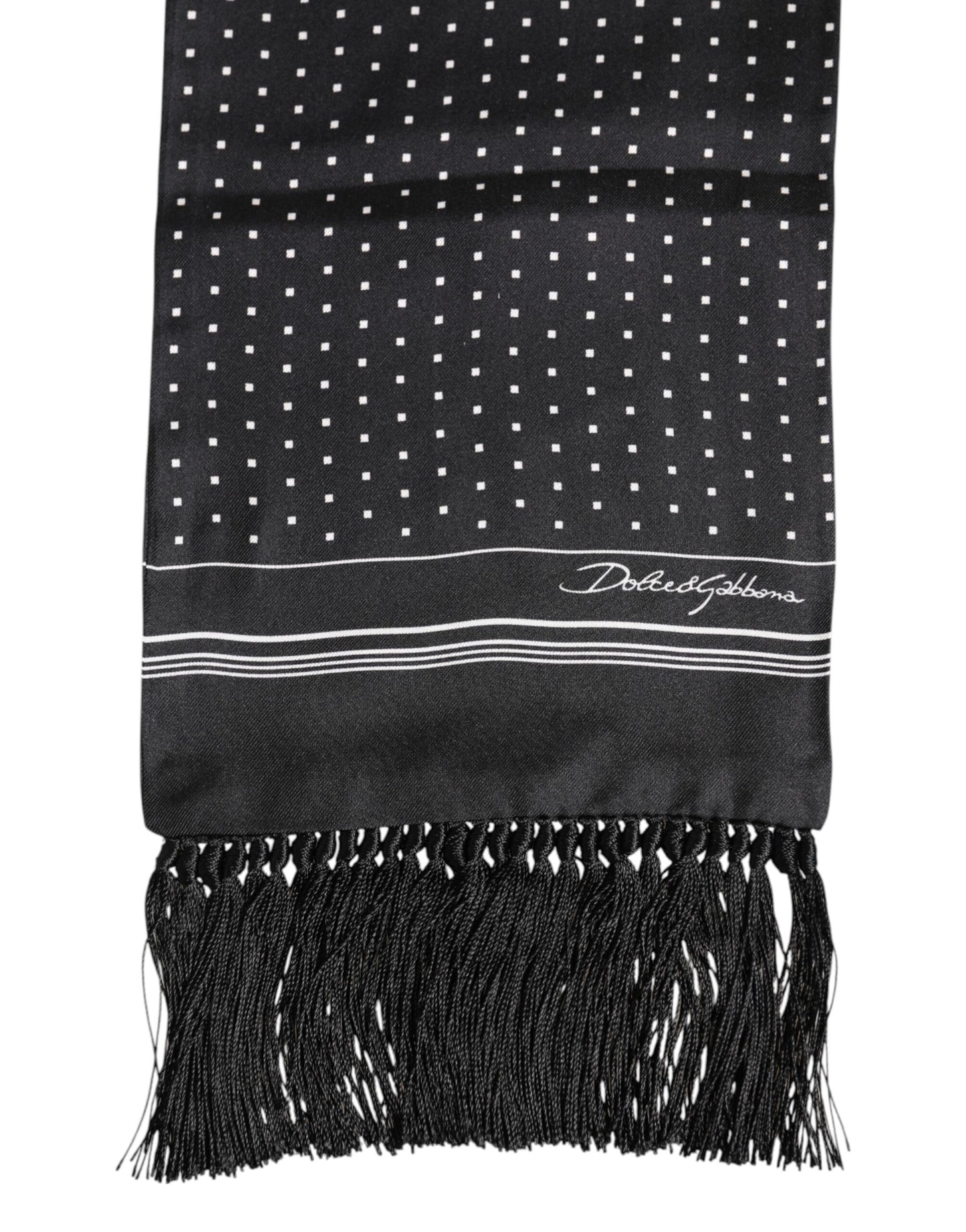 Dolce & Gabbana Schwarzer weißer Polka Dot Fransen Foulard Schal