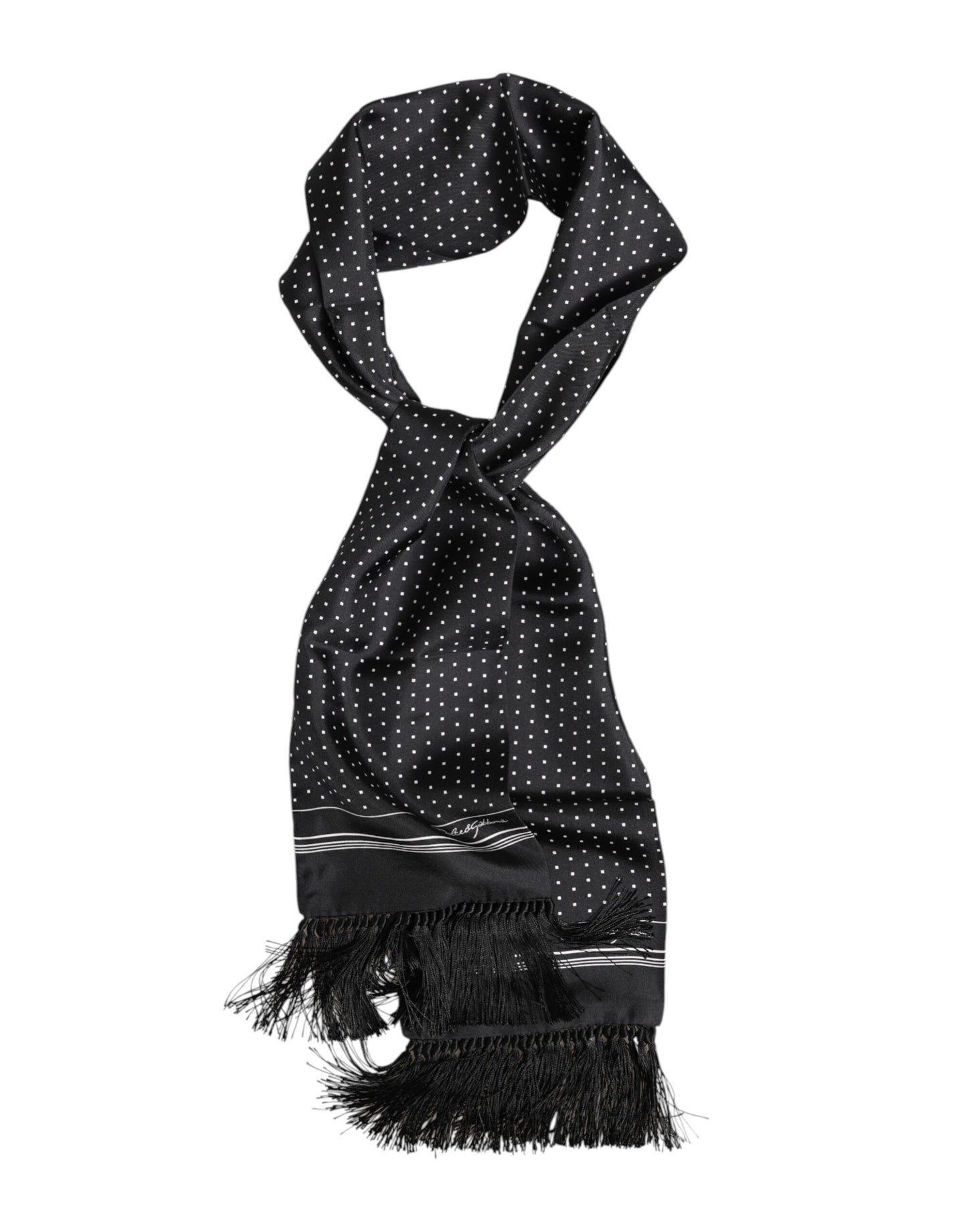 Dolce & Gabbana Schwarzer weißer Polka Dot Fransen Foulard Schal