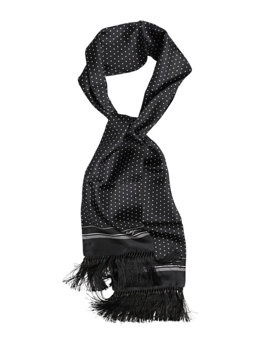 Dolce & Gabbana Schwarzer weißer Polka Dot Fransen Foulard Schal