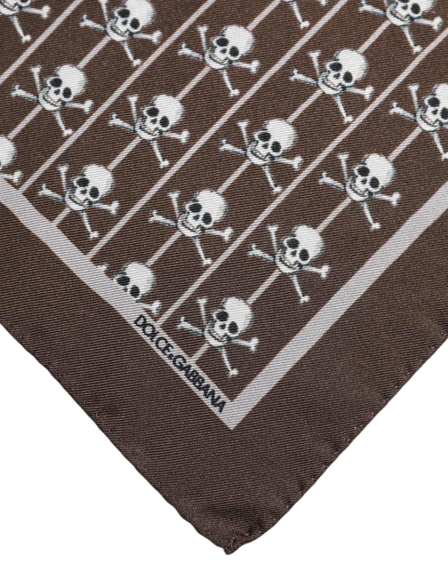 Dolce & Gabbana Brauner Totenkopf Seide Quadrat Männer Foulard Schal
