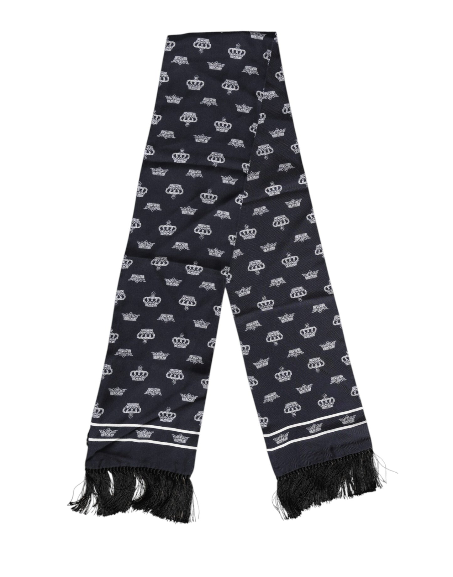 Dolce & Gabbana Schwarze Seide Krone Fransen Männer Foulard-Schal