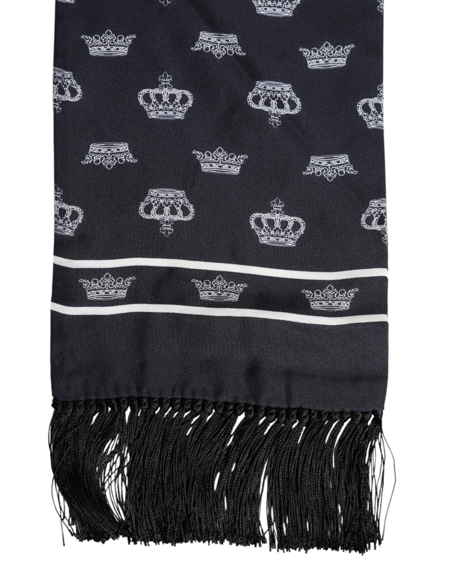 Dolce & Gabbana Schwarze Seide Krone Fransen Männer Foulard-Schal