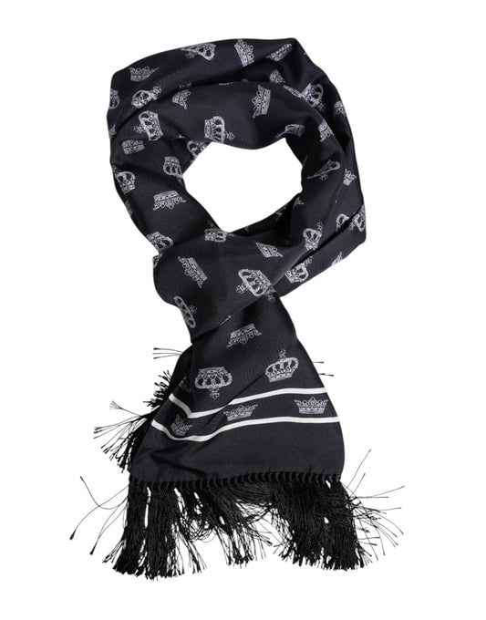 Dolce & Gabbana Schwarze Seide Krone Fransen Männer Foulard-Schal