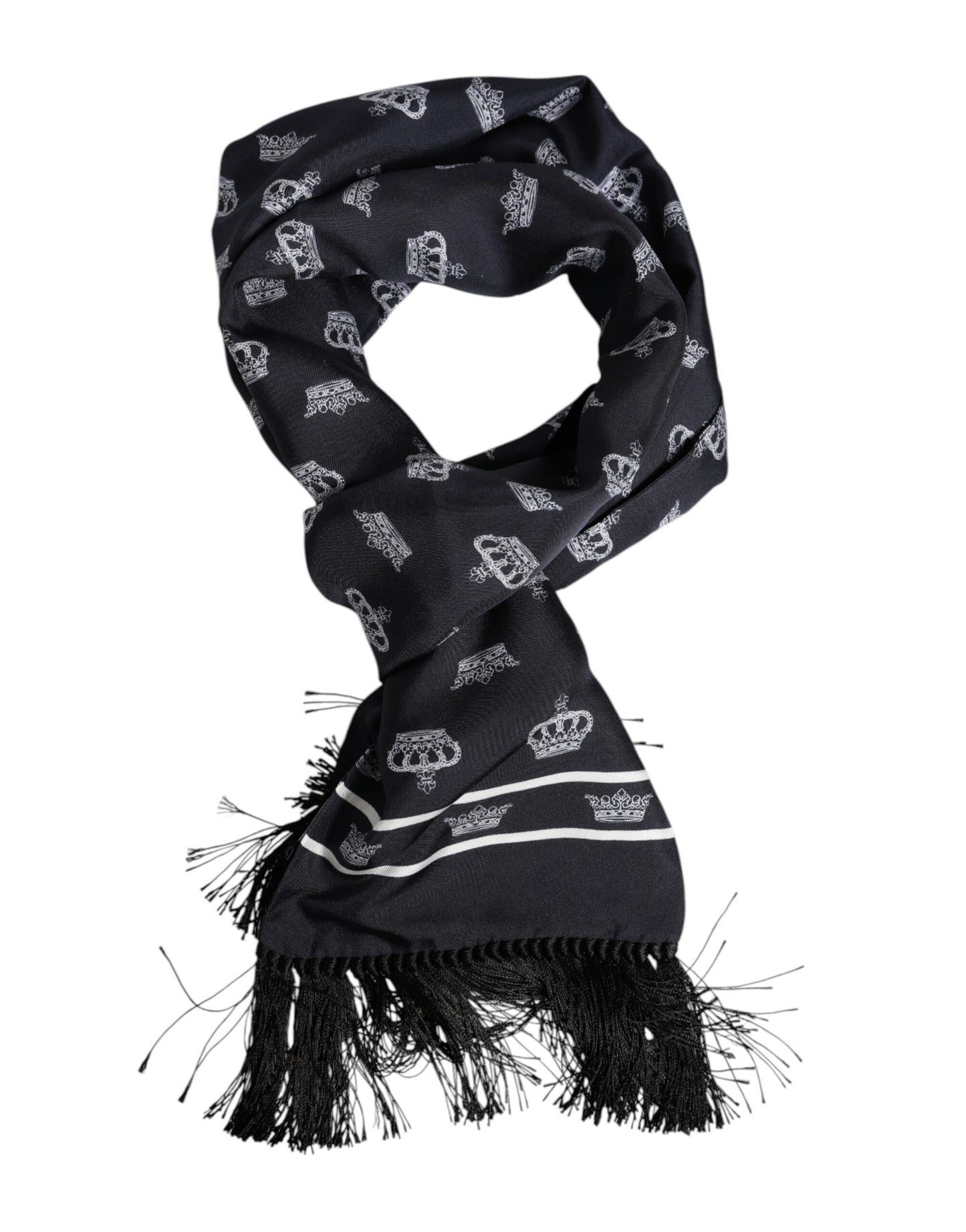 Dolce & Gabbana Schwarze Seide Krone Fransen Männer Foulard-Schal