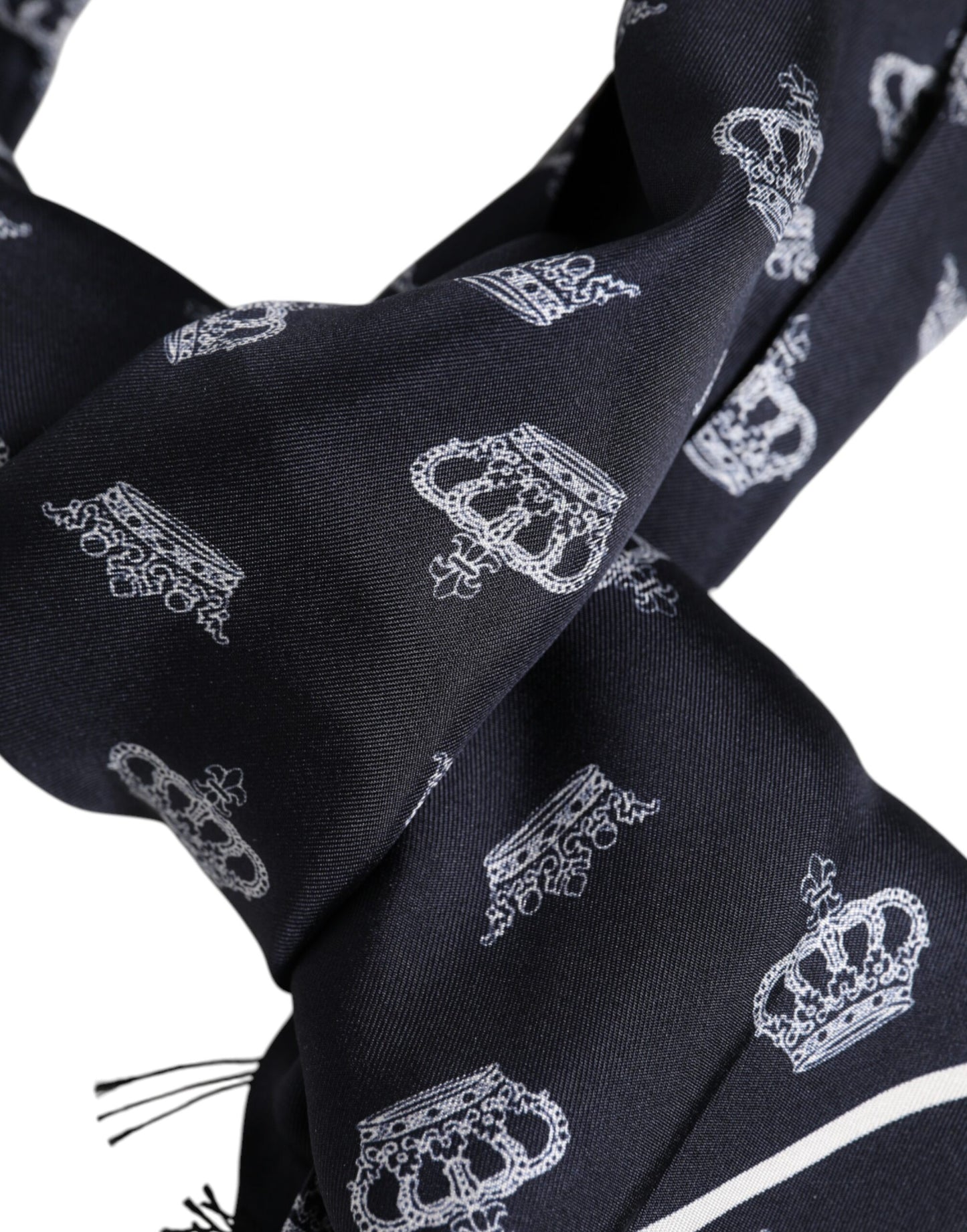 Dolce & Gabbana Schwarze Seide Krone Fransen Männer Foulard-Schal