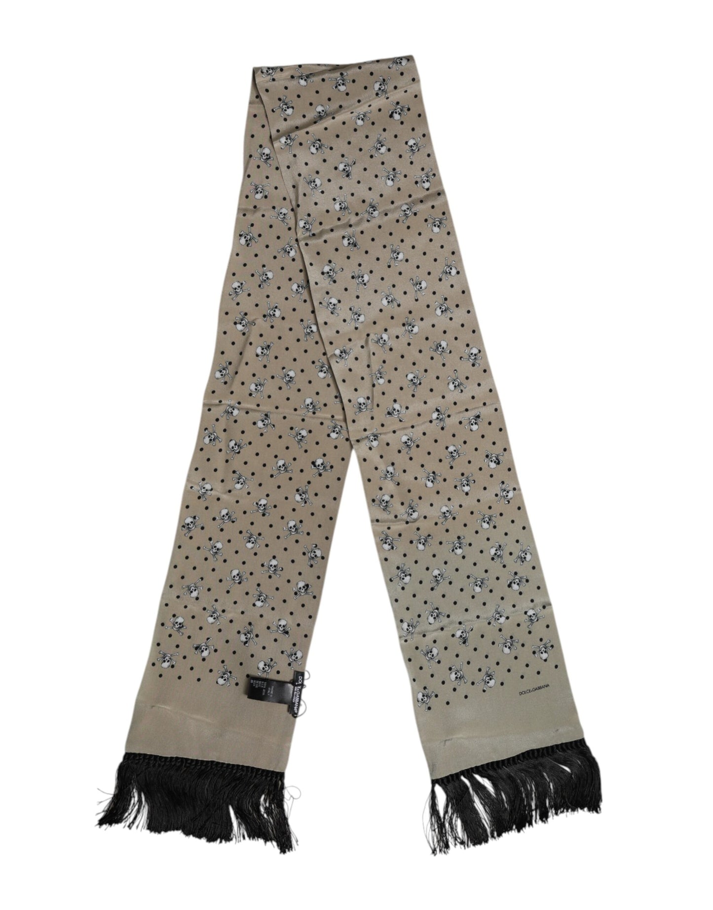 Dolce & Gabbana Graue Totenköpfe Seide Fransen Männer Foulard Schal