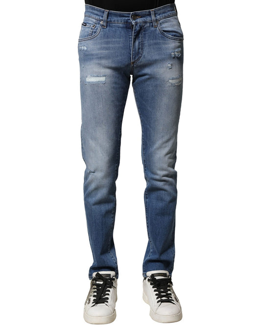 Dolce & Gabbana Blau gewaschene Baumwolle Skinny Herren Denim Jeans