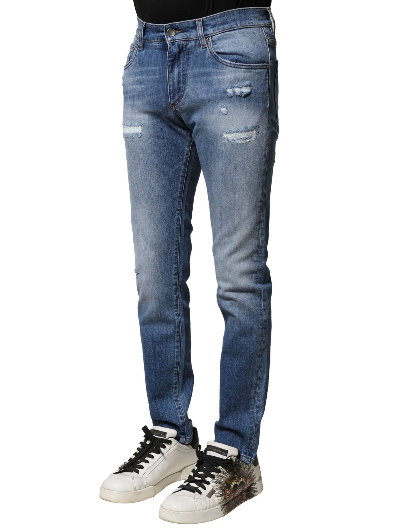 Dolce & Gabbana Blau gewaschene Baumwolle Skinny Herren Denim Jeans