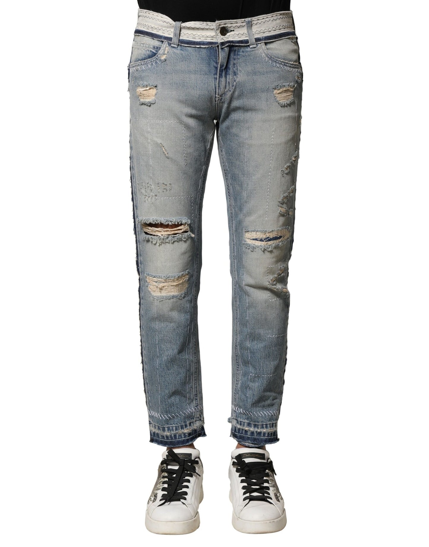 Dolce & Gabbana Hellblaue zerfledderte Straight Men Denim Jeans