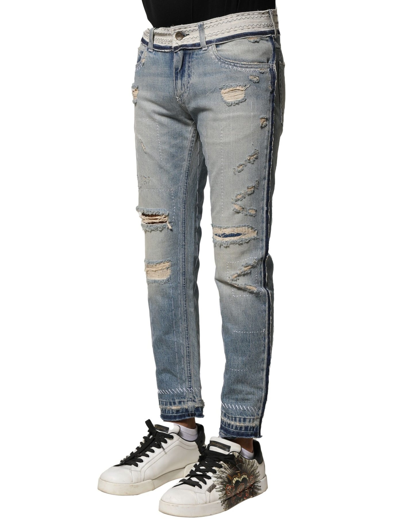 Dolce & Gabbana Hellblaue zerfledderte Straight Men Denim Jeans