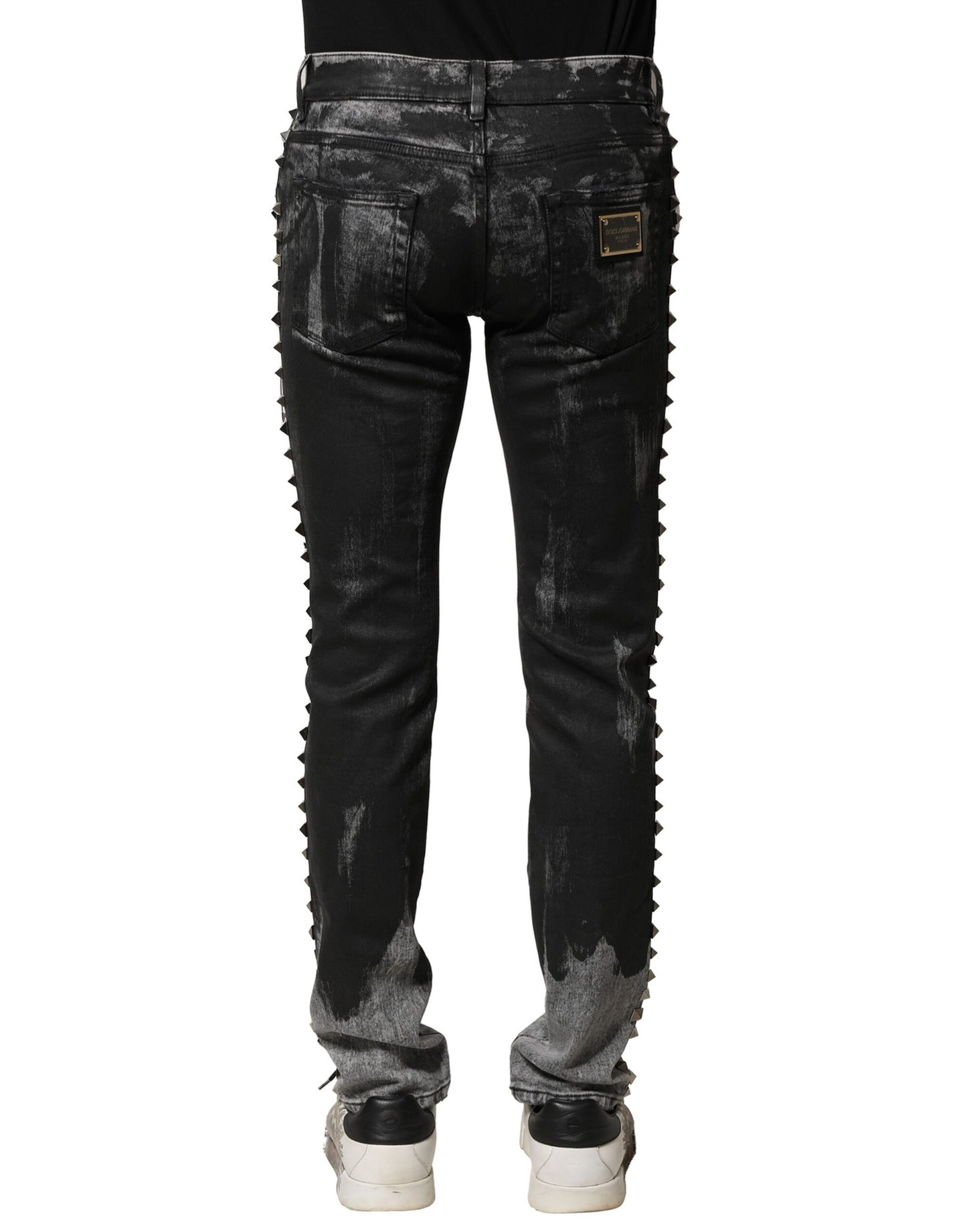 Dolce & Gabbana Schwarze, gewaschene, verzierte Skinny Denim Jeans
