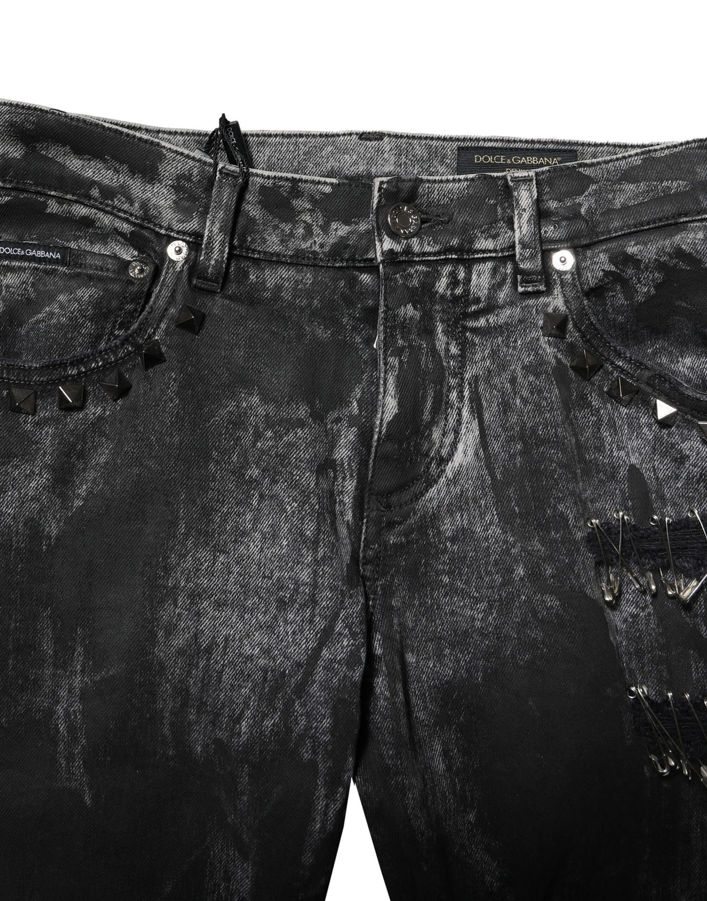 Dolce & Gabbana Schwarze, gewaschene, verzierte Skinny Denim Jeans