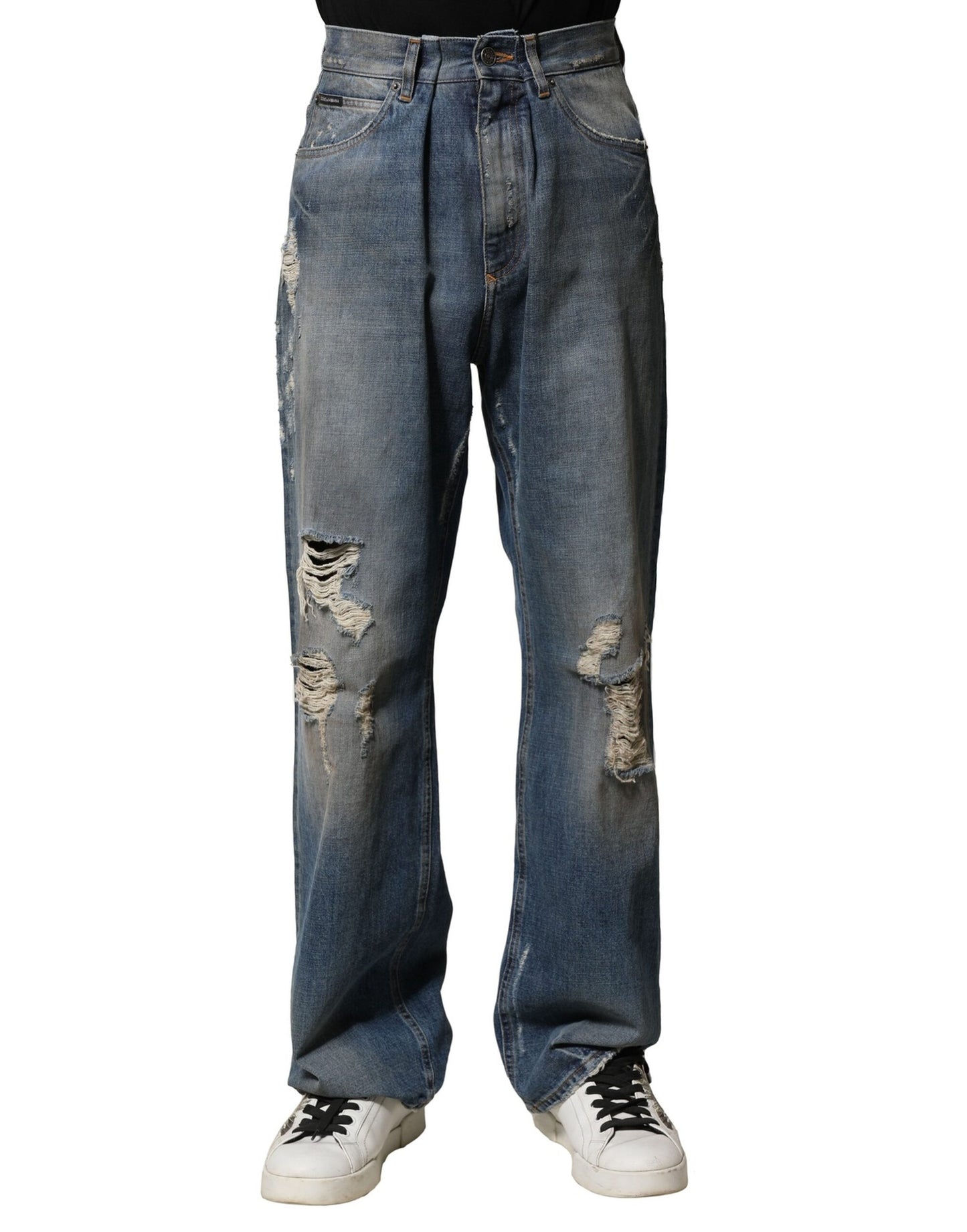 Dolce & Gabbana Blaue Baumwolle zerfleddert Männer Denim Jeans