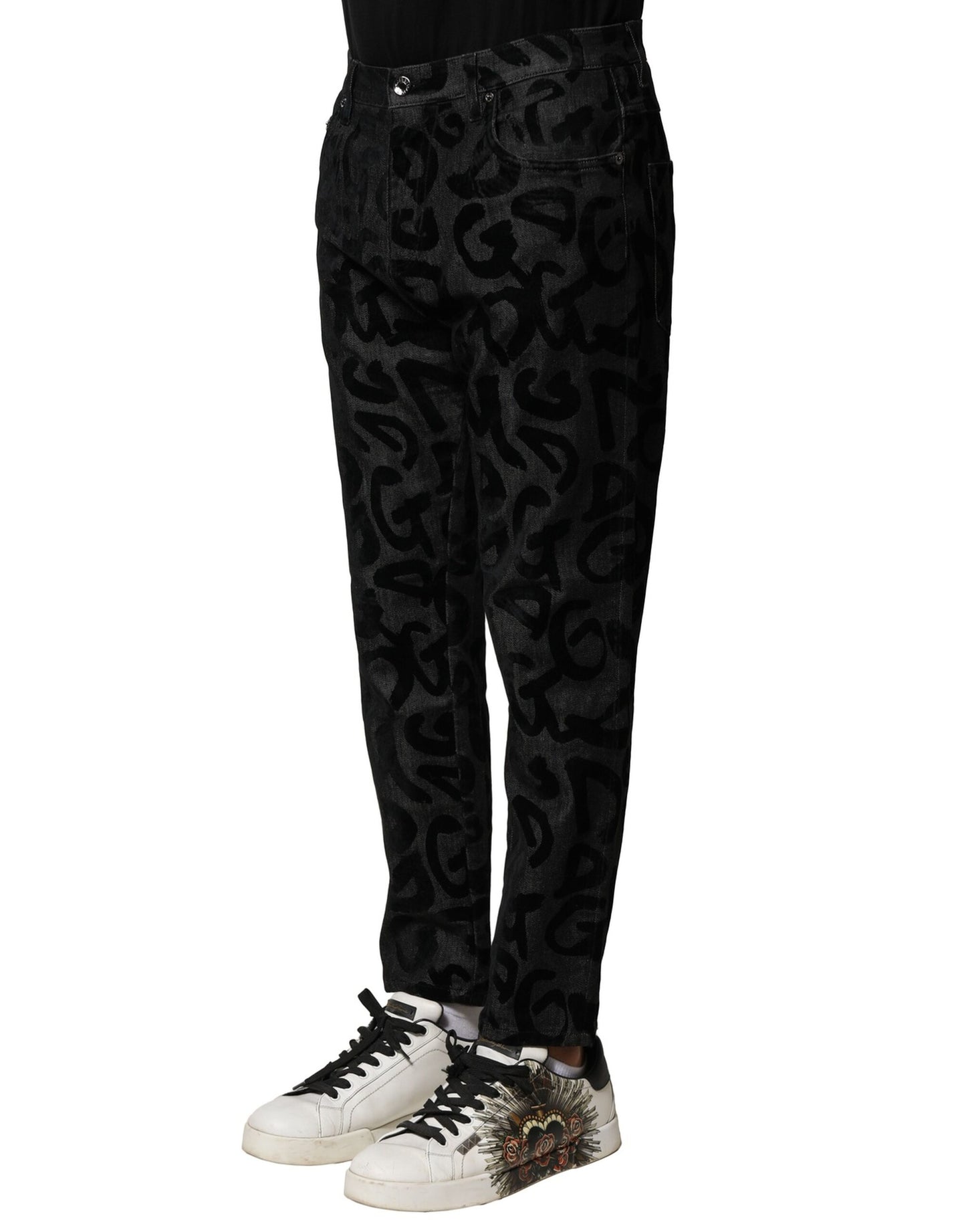 Dolce & Gabbana Graue Baumwolle DG Logo Straight Herren Denim Jeans