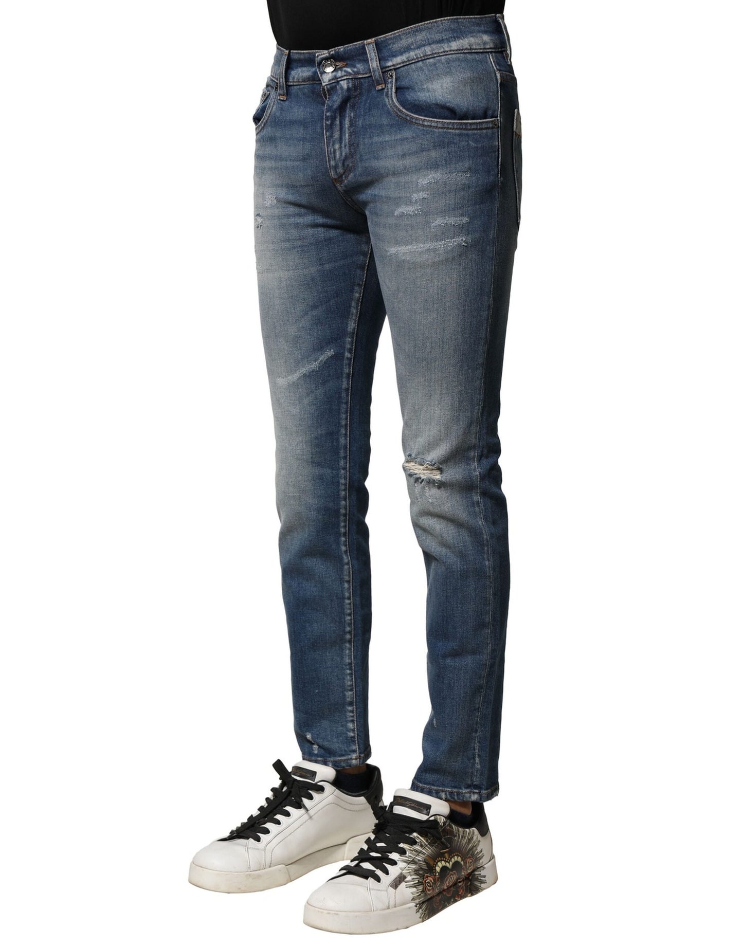 Dolce & Gabbana Blau gewaschene Baumwolle Slim Fit Herren Denim Jeans