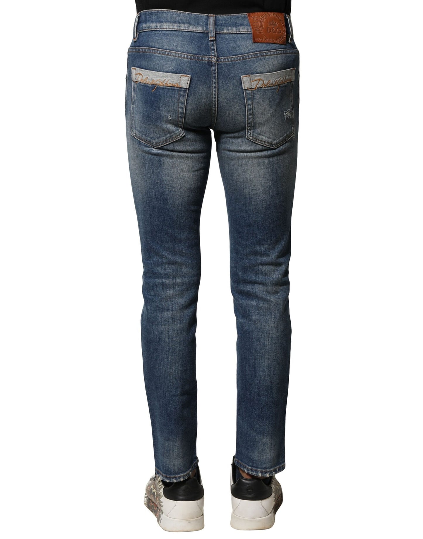 Dolce & Gabbana Blau gewaschene Baumwolle Slim Fit Herren Denim Jeans