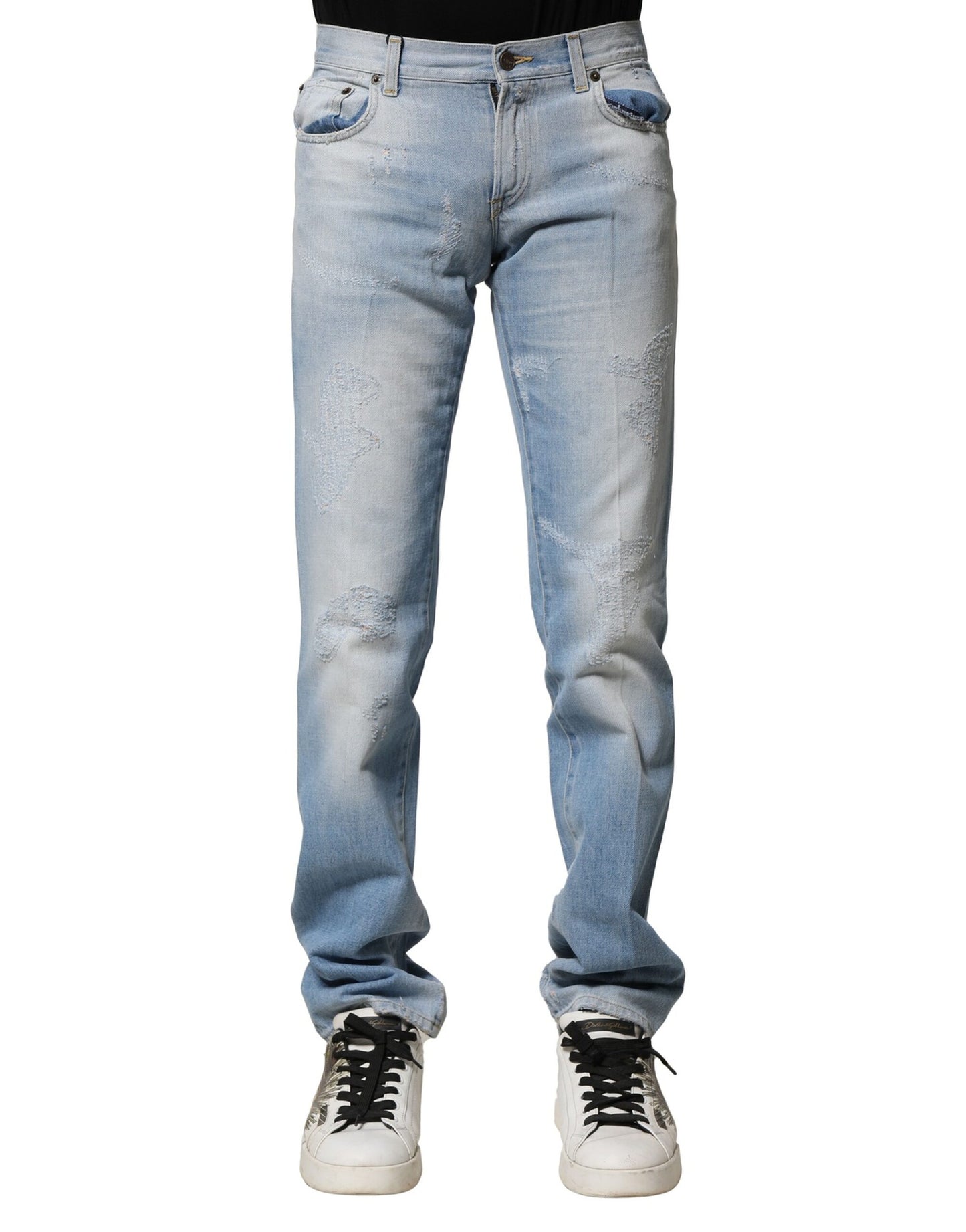 Dolce & Gabbana Hellblaue gewaschene Straight Fit Denim Jeans