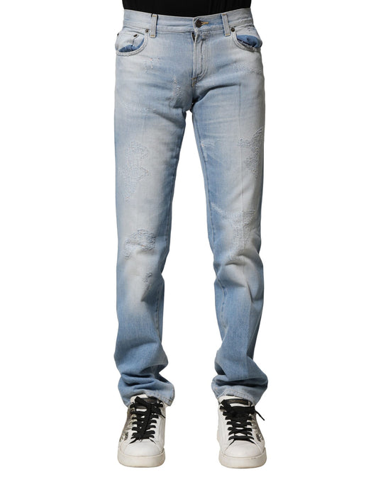 Dolce & Gabbana Hellblaue gewaschene Straight Fit Denim Jeans