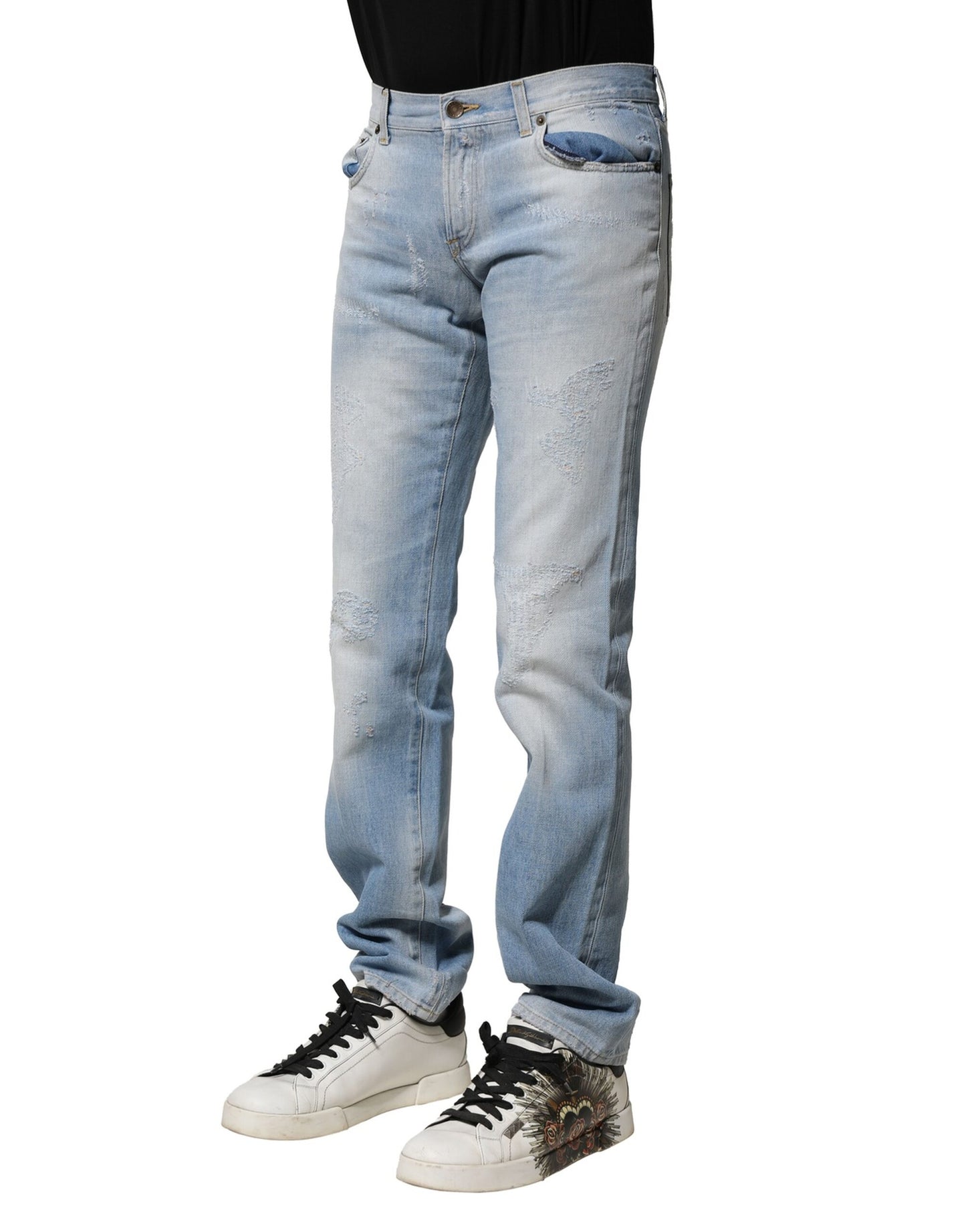 Dolce & Gabbana Hellblaue gewaschene Straight Fit Denim Jeans