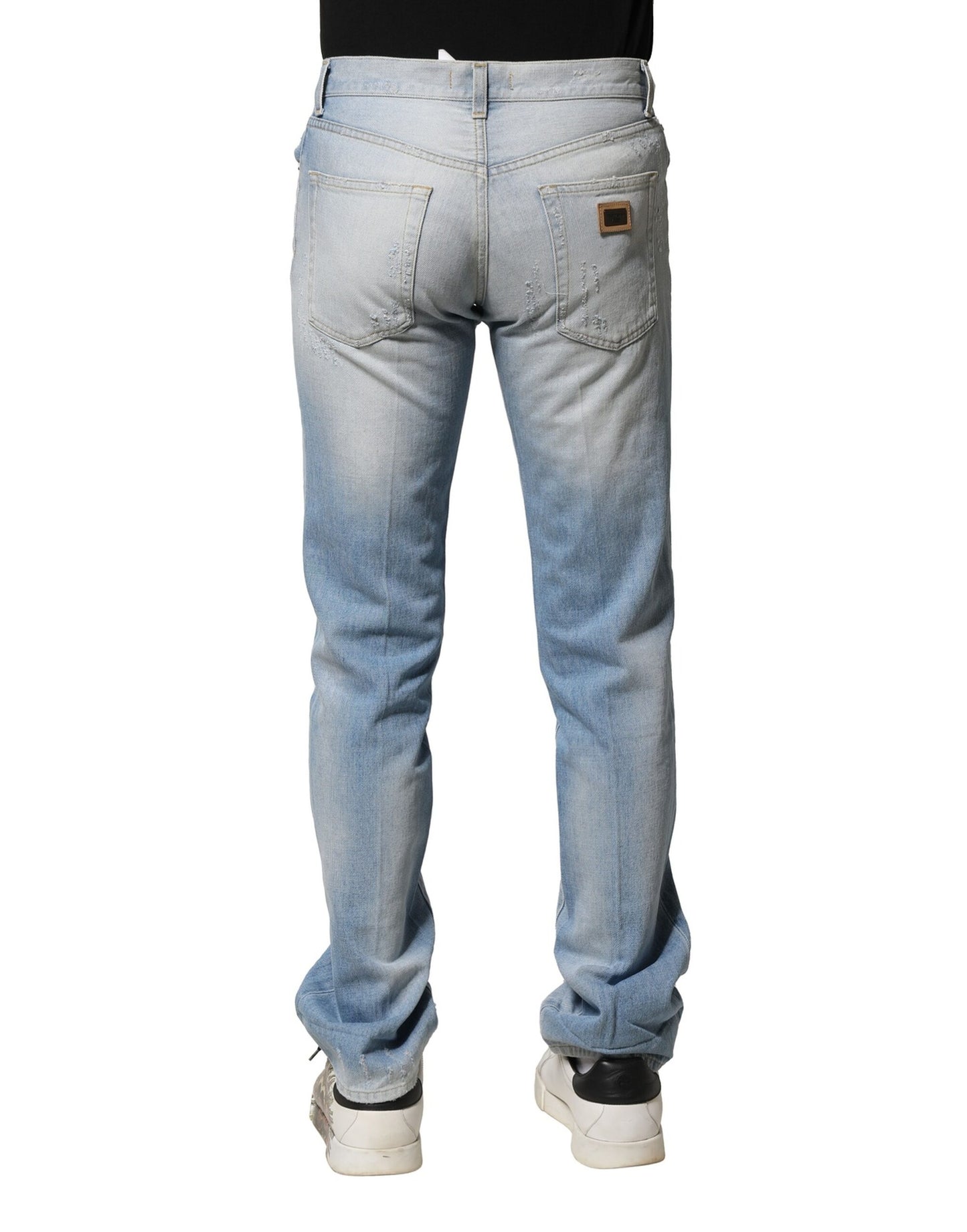 Dolce & Gabbana Hellblaue gewaschene Straight Fit Denim Jeans