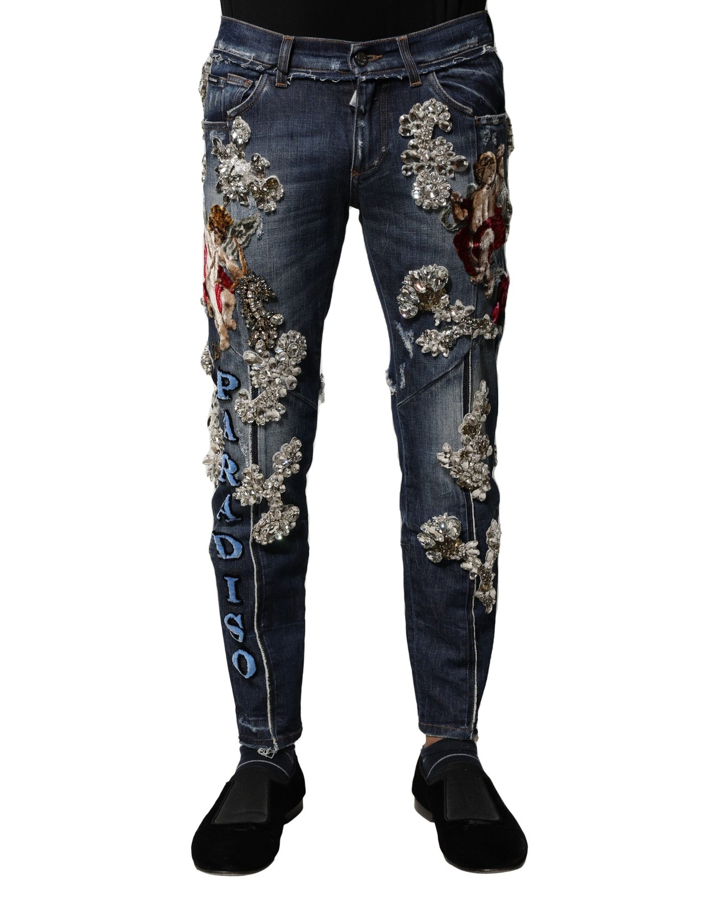 Dolce & Gabbana Blaue Baumwolle mit Strassverzierung Denim Jeans