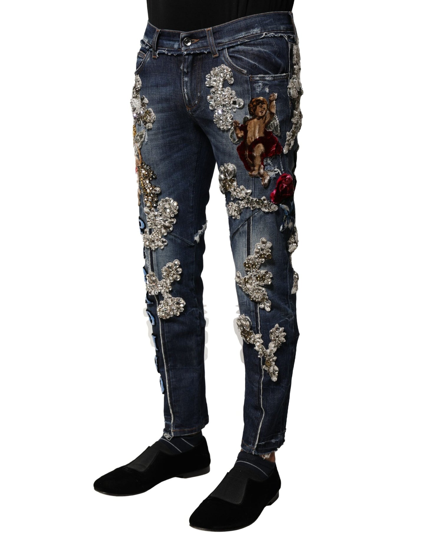 Dolce & Gabbana Blaue Baumwolle mit Strassverzierung Denim Jeans